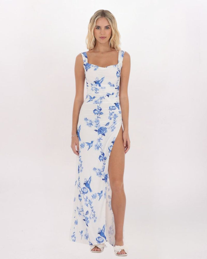 FLORAL OPEN BACK BOW MAXI DRESS