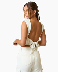 OPEN BACK TIE TOP, WHITE