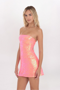 STRAPLESS DUO CHROME SEQUIN DRESS