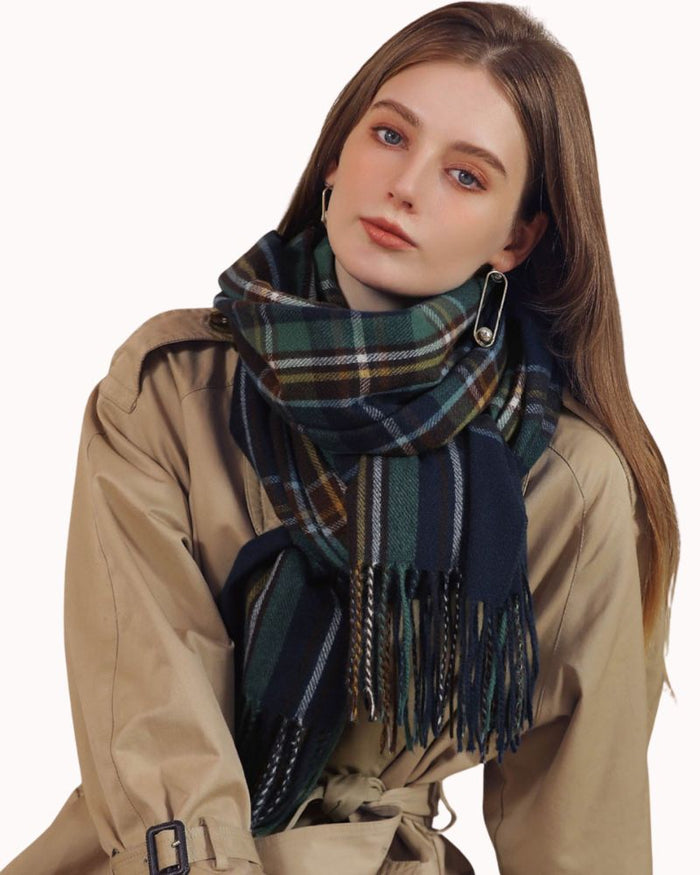 70X25" PLAID SCARF - BLUE