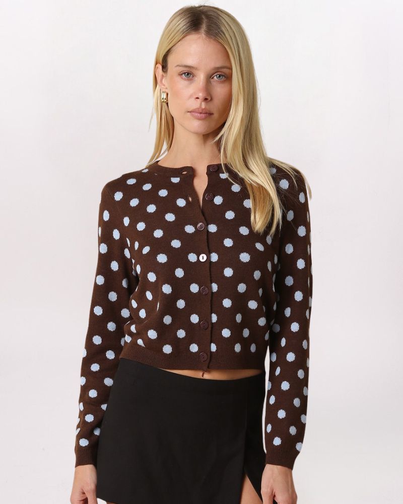 POLKA DOT CARDIGAN, COFFEE BLUE