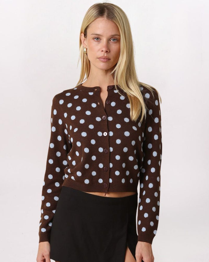 POLKA DOT CARDIGAN, COFFEE BLUE