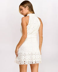 LACE HIGH NECK DRESS, WHITE