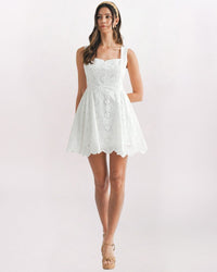 EYELET LACED BACK DRESS, OFF WHITE