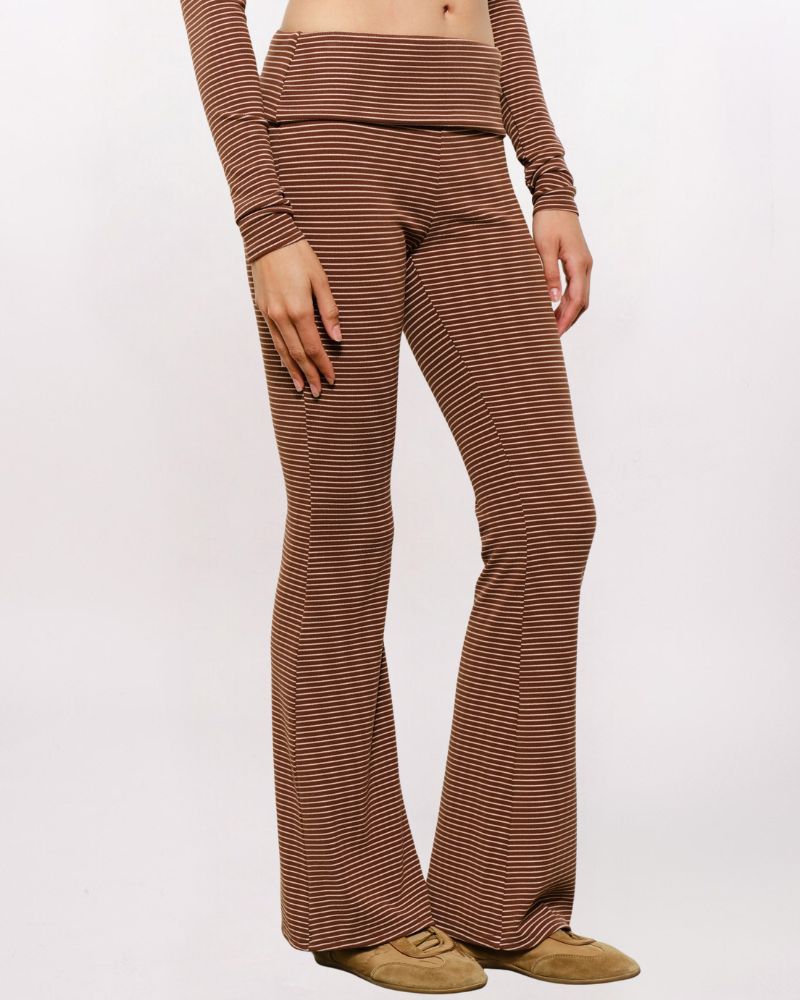 FOLDOVER WAIST STRIPE PANT, BRWN MULTI