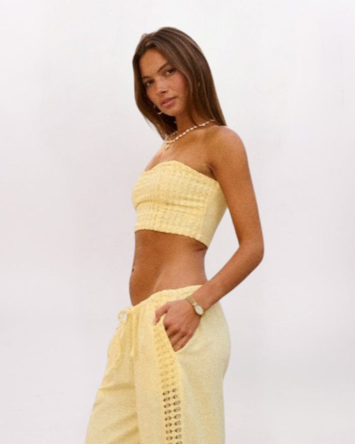 TEXTURED CORSET TOP, BUTTER