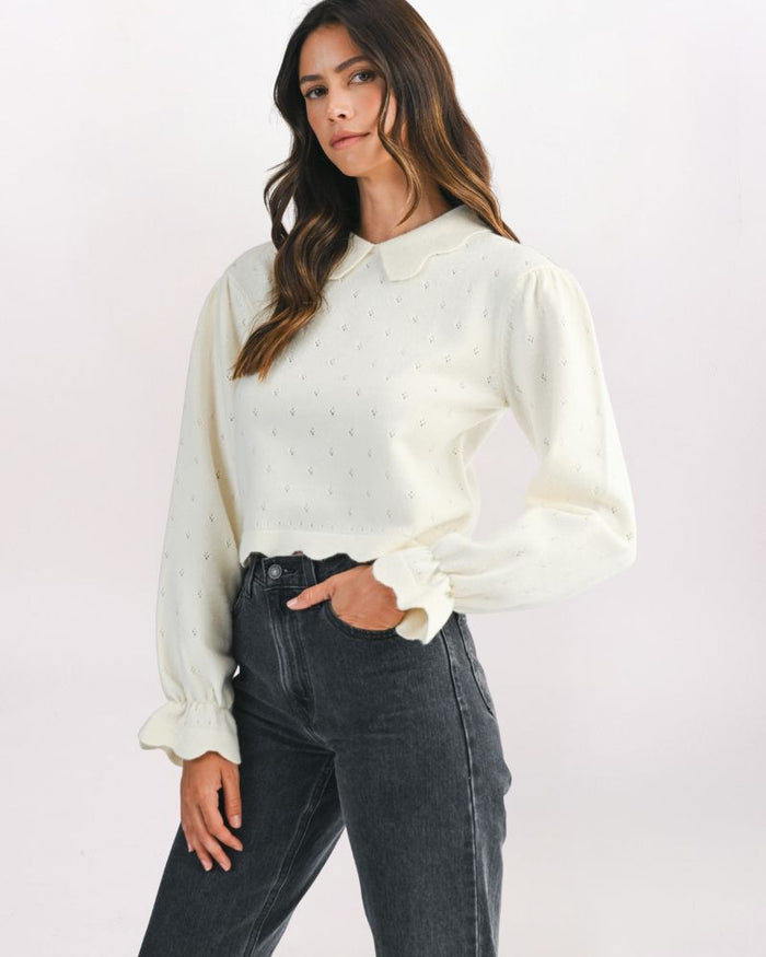 POINTELLE COLLARED SWEATER