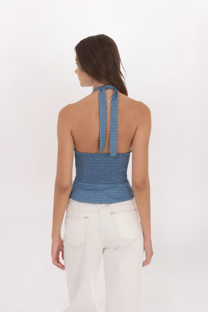 DOTTED HOOK & EYE HALTER TOP