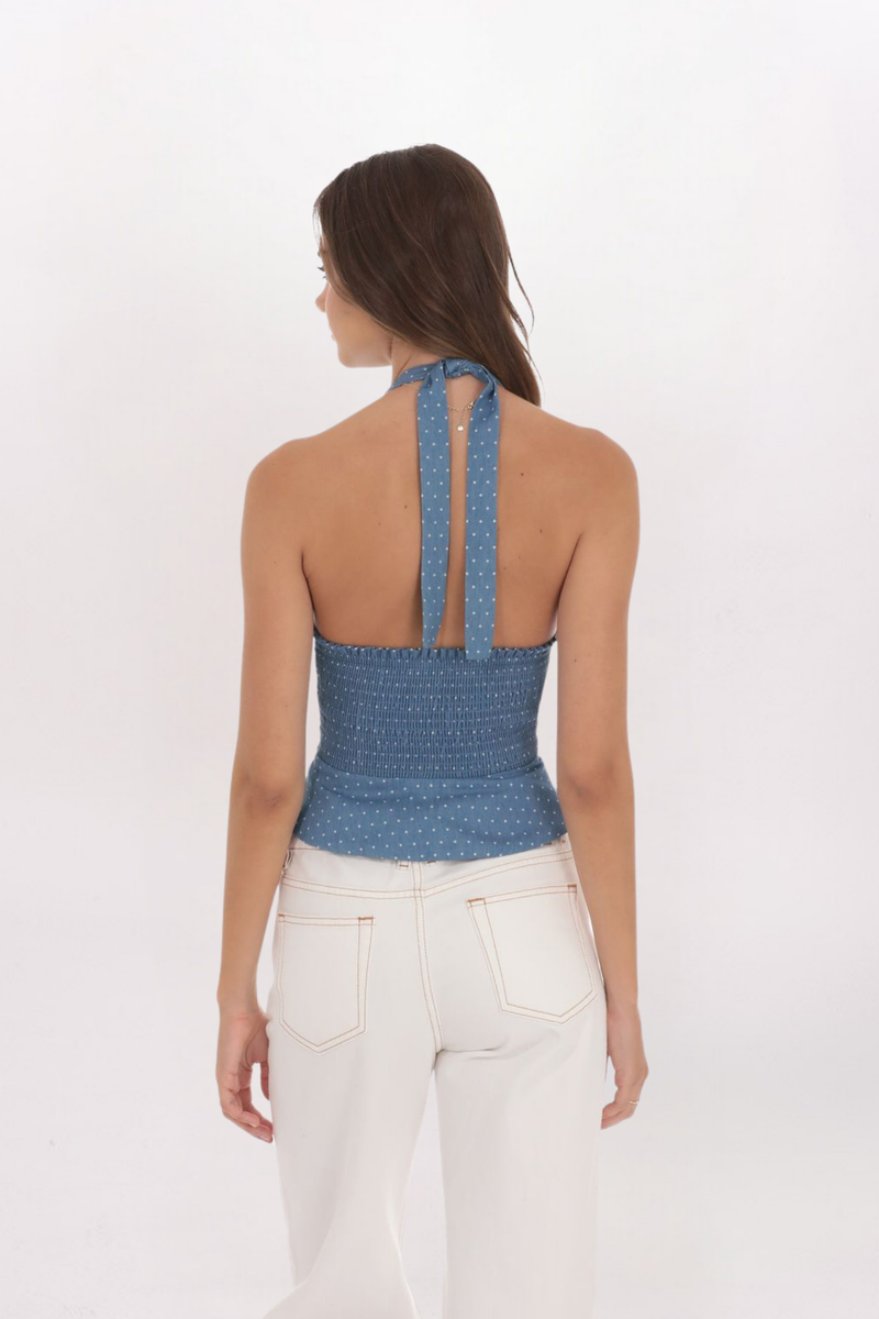 DOTTED HOOK & EYE HALTER TOP