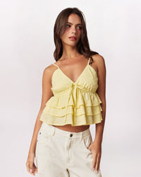 TIERED EYELET TOP, BUTTER YELLOW