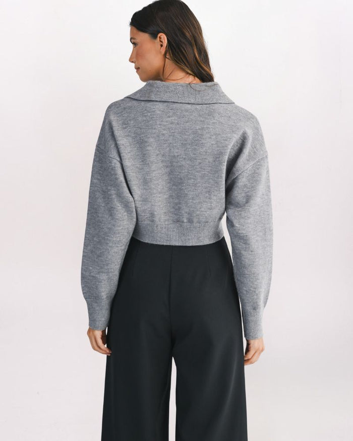 BOXY CROP COLLARED SWEATER