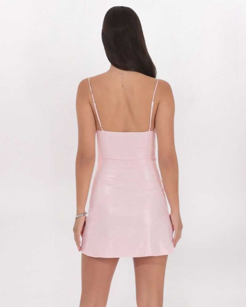 HARDWARE DETAIL FOIL DRESS, BABY PINK