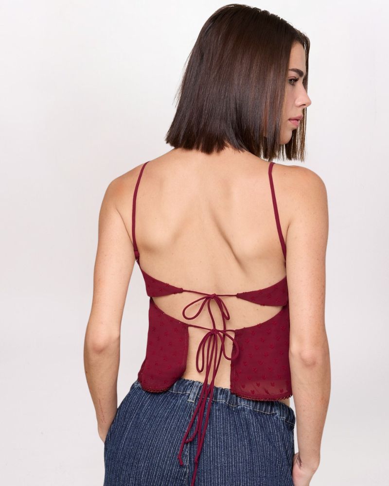 TIE DETAIL LACE SWISS DOT TOP