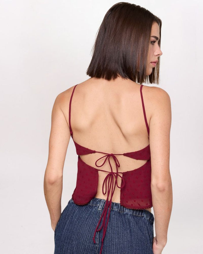 TIE DETAIL LACE SWISS DOT TOP