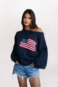 OFF SHOULDER AMERICAN FLAG SWEATER