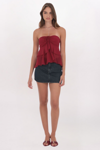 STRAPLESS CHIFFON RUFFLE TOP