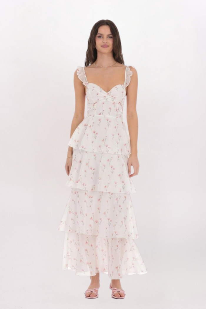 FLORAL RUFFLE MAXI DRESS