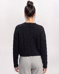 CHENILLE BRAIDED CABLE SWEATER, BLACK