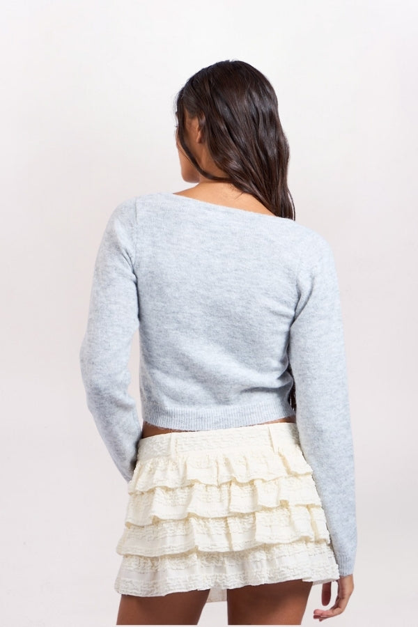 MARLED NOTCH NECK SWEATER, LIGHT GREY