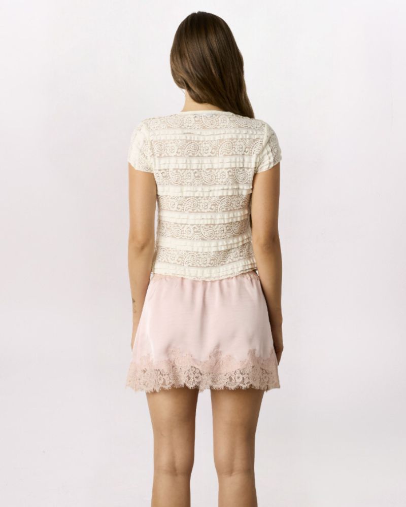 LACE HEM PULL ON SATIN SKIRT, PINK