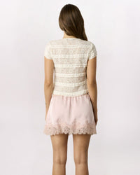 LACE HEM PULL ON SATIN SKIRT, PINK