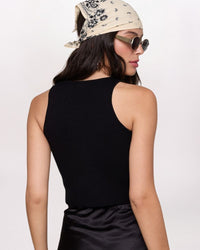 KNIT BUTTON VEST TOP, BLACK