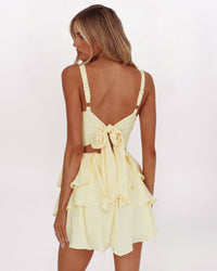 FAUX HALTER V-NECK DRESS - YELLOW