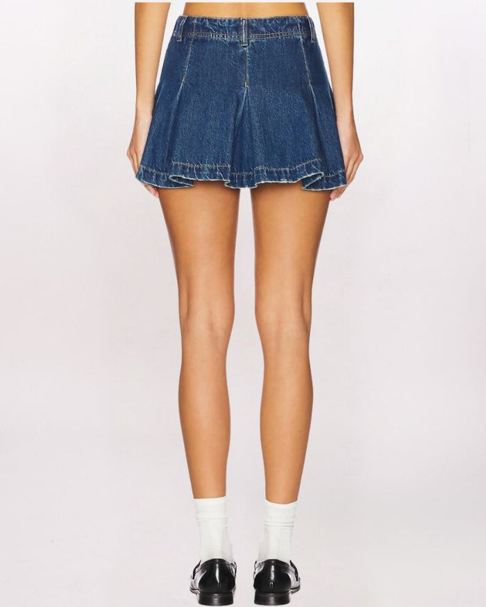 MADISON AVE DENIM MINI SKIRT, WANDERING EYES