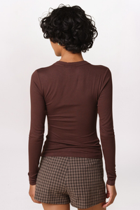 RIBBED CARDIGAN TOP, BROWN