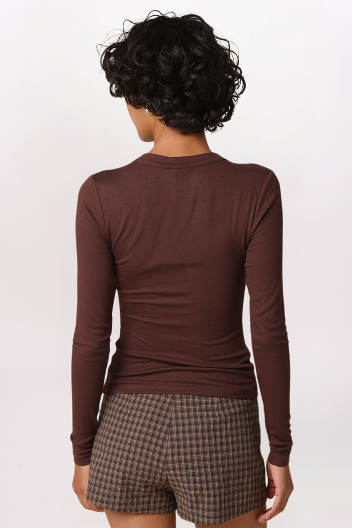 RIBBED CARDIGAN TOP, BROWN