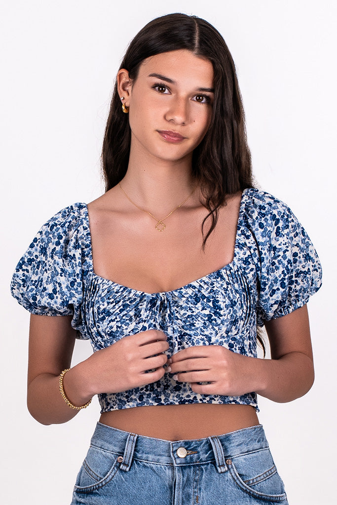 PUFF SLEEVE DITSY FLORAL CROP