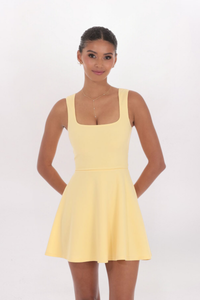 SQUARE NECK BOW BACK DRESS