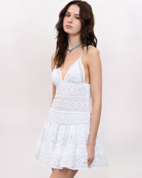 SL CROCHET PIECED FLARE DRESS, WHITE