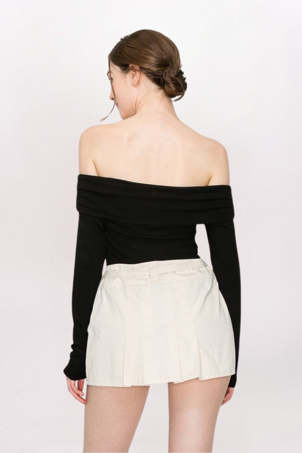 PLEATED TWILL CARGO SKIRT - STONE