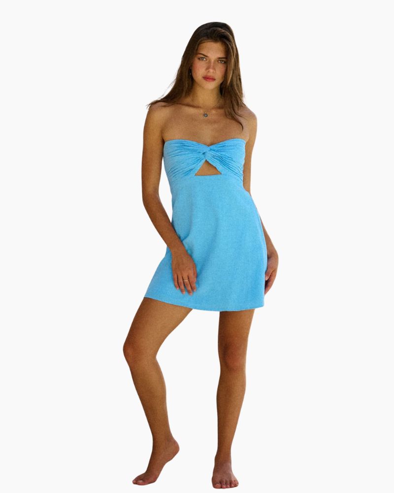 STRAPLESS TWIST FRONT DRESS - AQUA