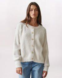 EYELASH BUTTON CARDIGAN, IVORY