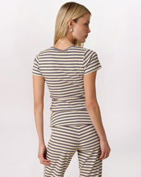 STRIPE TEE & FOLDOVER PANT SET, NAT BROWN