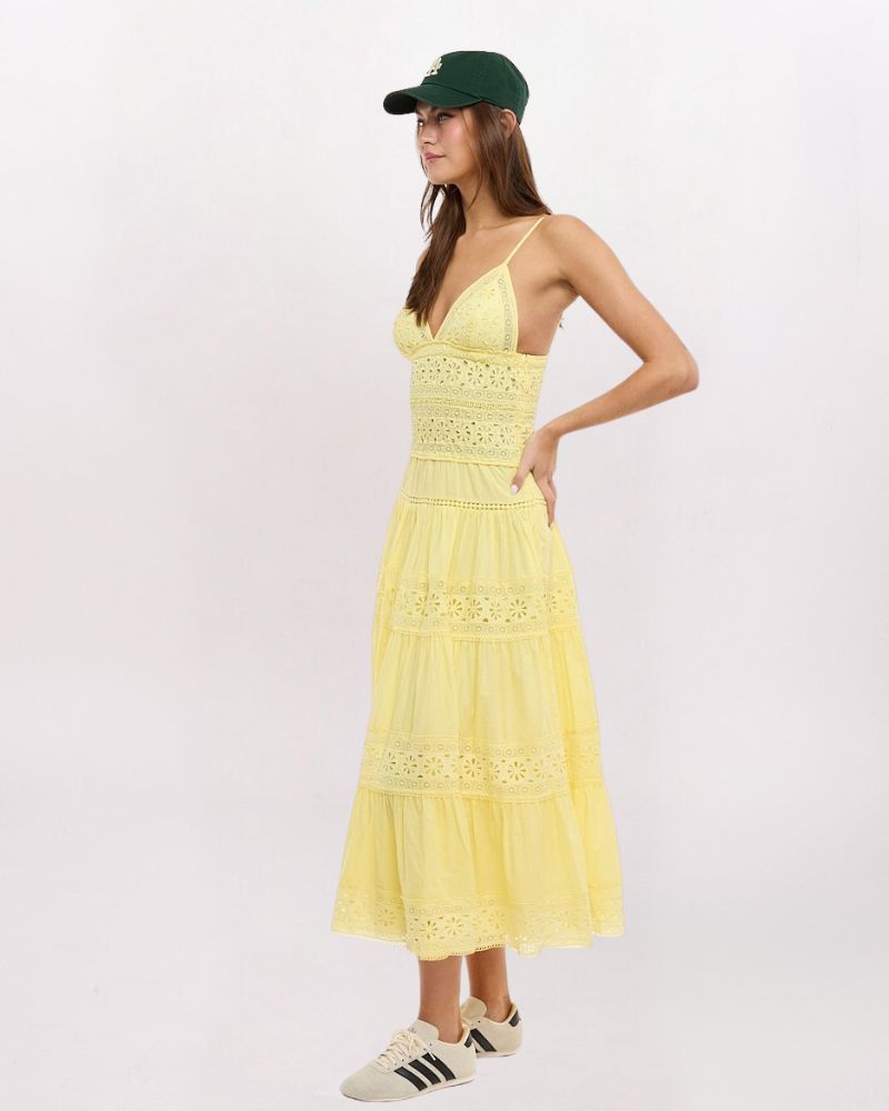 CROCHET PIECED MAXI DRESS, LEMON
