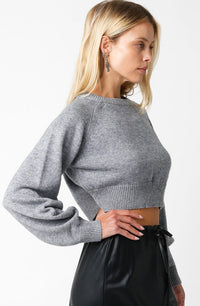 BALLOON SLEEVE CROP SWEATER