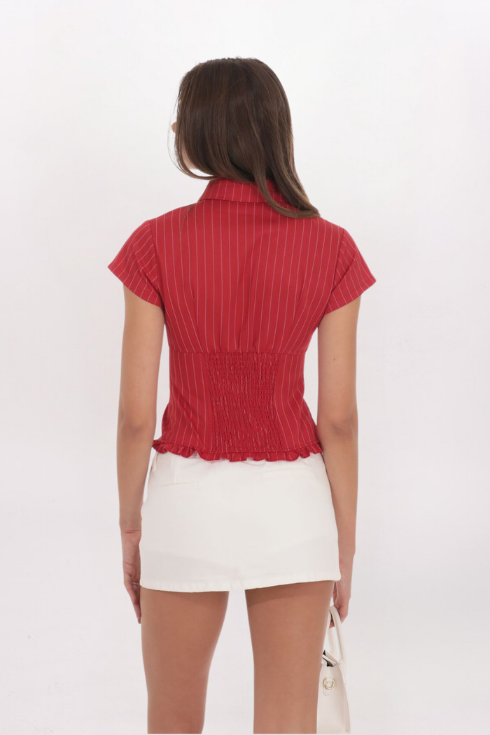 STRIPED BUTTON FRONT TOP