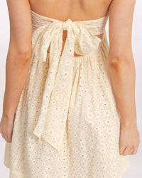 STRAPLESS TIE BACK SMOCKED DRESS, CREAM