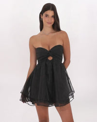 BOW BACK SWISS DOT DRESS - BLACK
