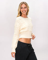 BANDED CABLE SWEATER, NATURAL