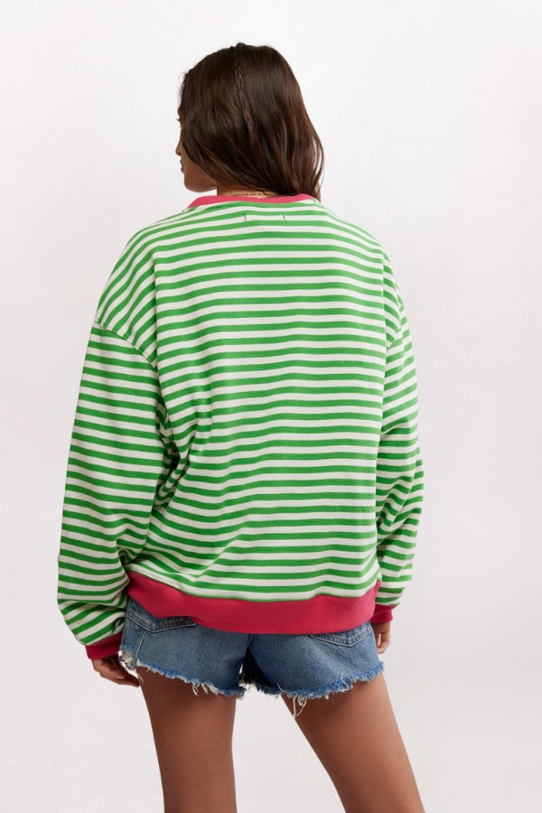 CLASSIC STRIPED CREW SWEATSHIRT, CLOVER