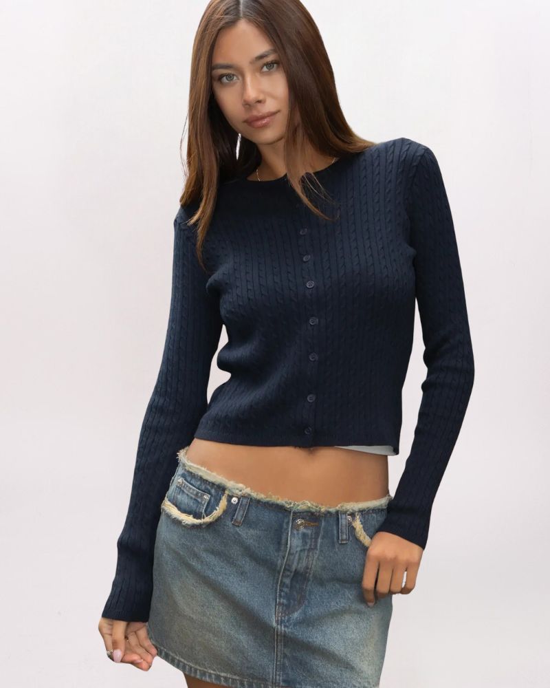 KRISTY CABLE CARDIGAN, NAVY