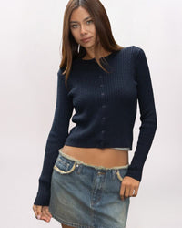 KRISTY CABLE CARDIGAN, NAVY