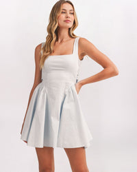 SQUARE NECK TIE BACK FLARE DRESS, BABY BLUE
