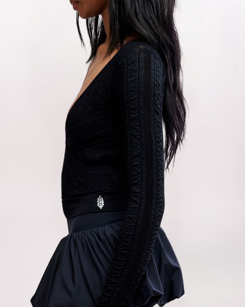 VIXEN SURPLICE TOP, BLACK