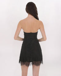 STRAPLESS LACE HEM DRESS,- BLACK