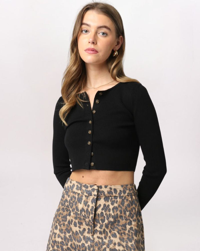 CROPPED CARDIGAN TOP, BLACK